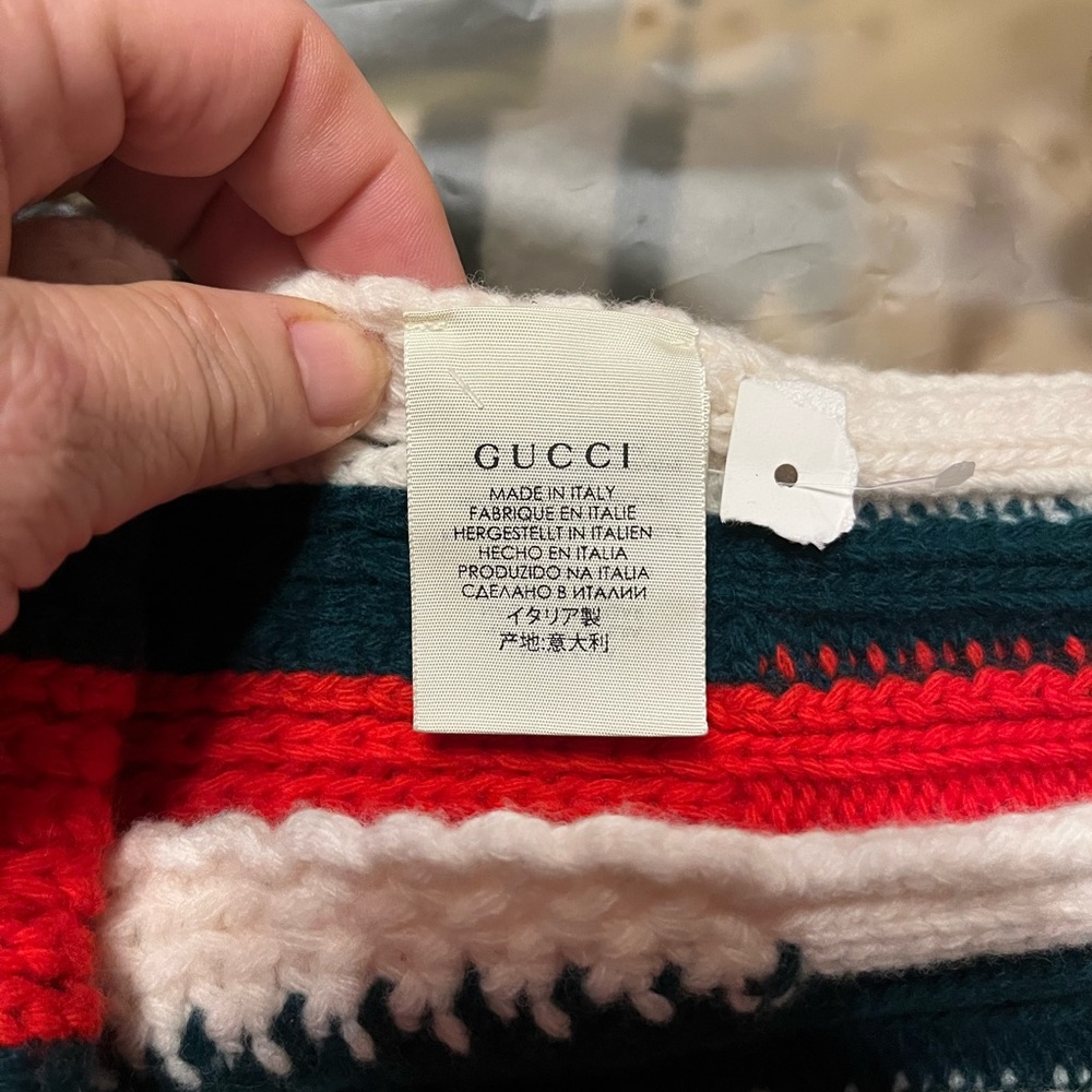 Gucci NWT Sherry Line Green Red White Wool Knit Unisex Scarf - Picture 8 of 12